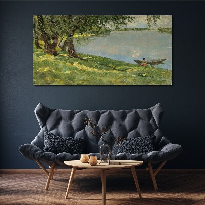 Wandbild Eine friedliche Landschaft am Fluss