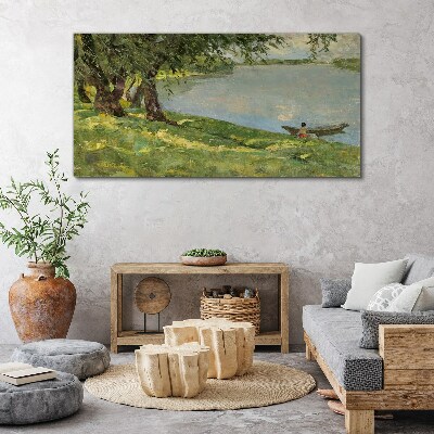 Wandbild Gemälde Baum am Łódźer See