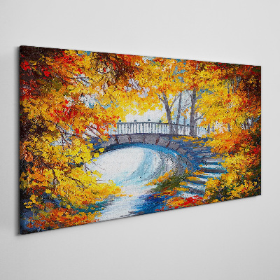 Foto auf leinwand Bäume Blätter Brücke Fluss