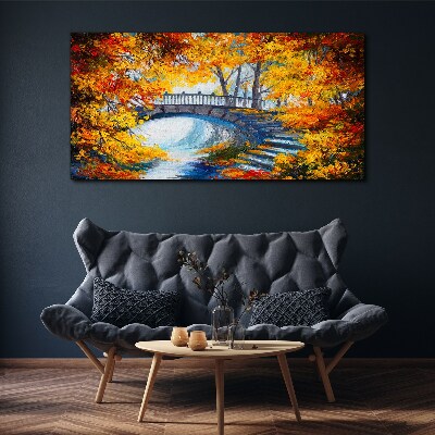 Foto auf leinwand Goldene Brücke im Herbstpark