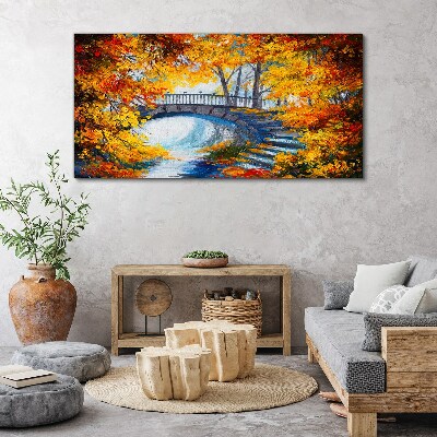 Foto auf leinwand Goldene Brücke im Herbstpark