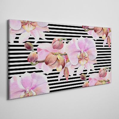 Foto auf leinwand Orchideen auf schwarzem Streifenhintergrund