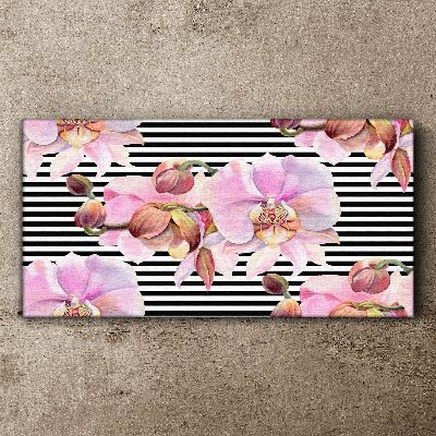 Foto auf leinwand Orchideen auf schwarzem Streifenhintergrund