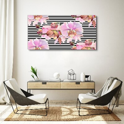 Foto auf leinwand Orchideen auf schwarzem Streifenhintergrund