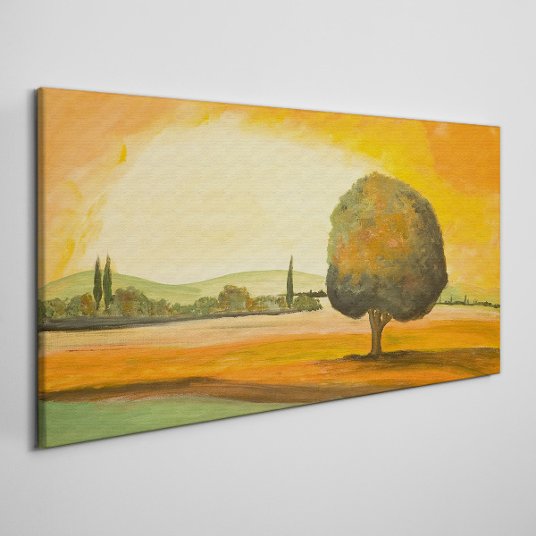 Bild auf leinwand Goldene Lichtung mit einem Baum