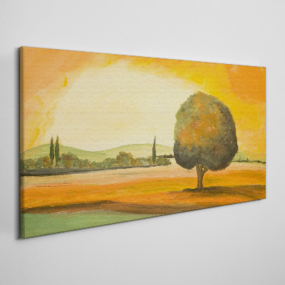 Bild auf leinwand Goldene Lichtung mit einem Baum