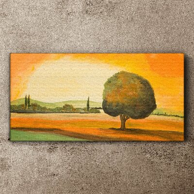 Bild auf leinwand Goldene Lichtung mit einem Baum