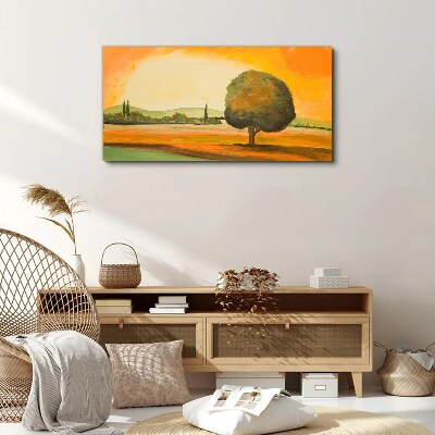 Bild auf leinwand Goldene Lichtung mit einem Baum
