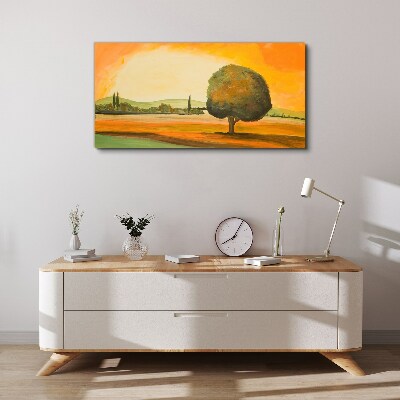 Bild auf leinwand Goldene Lichtung mit einem Baum