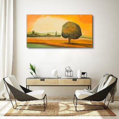 Bild auf leinwand Goldene Lichtung mit einem Baum