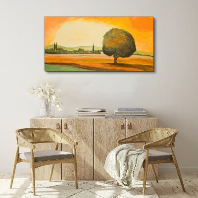 Bild auf leinwand Goldene Lichtung mit einem Baum