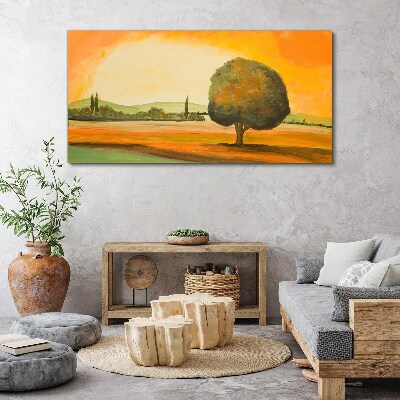 Bild auf leinwand Goldene Lichtung mit einem Baum