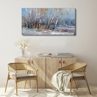 Foto auf leinwand Malerei Waldbäume Winter