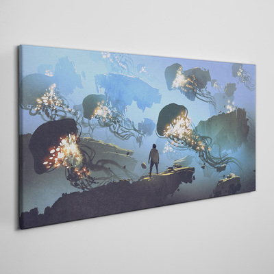 Foto auf leinwand Unterwasserreise im Licht der Quallen