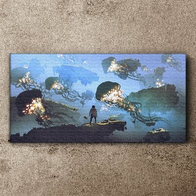 Foto auf leinwand Unterwasserreise im Licht der Quallen