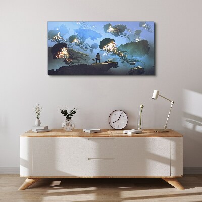 Foto auf leinwand Unterwasserreise im Licht der Quallen