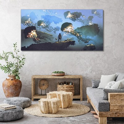 Foto auf leinwand Unterwasserreise im Licht der Quallen