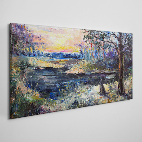Bild auf leinwand Sonnenuntergang über dem See