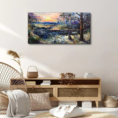 Bild auf leinwand Sonnenuntergang über dem See