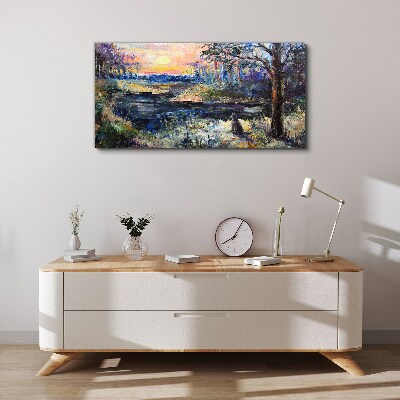 Bild auf leinwand Sonnenuntergang über dem See