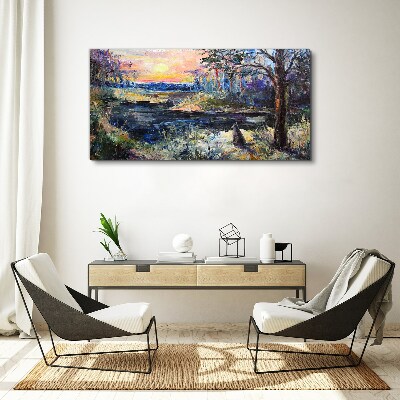 Bild auf leinwand Sonnenuntergang über dem See