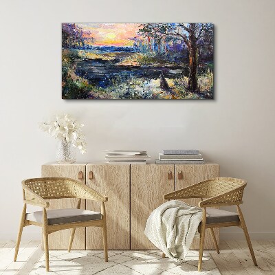 Bild auf leinwand Sonnenuntergang über dem See