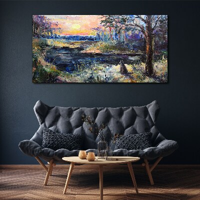 Bild auf leinwand Sonnenuntergang über dem See