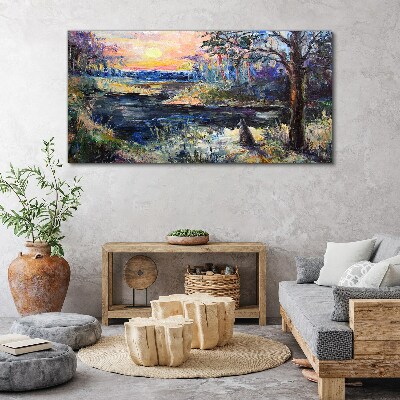 Bild auf leinwand Sonnenuntergang über dem See