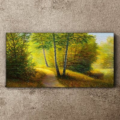 Wandbild Malerei Waldbäume Weg