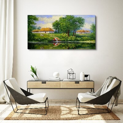 Foto auf leinwand Friedliche ländliche Landschaft am Wasser