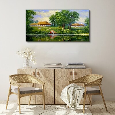 Foto auf leinwand Friedliche ländliche Landschaft am Wasser