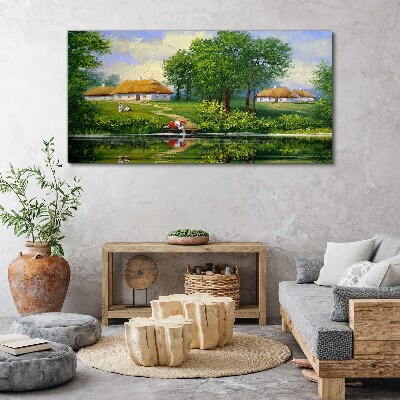 Foto auf leinwand Friedliche ländliche Landschaft am Wasser