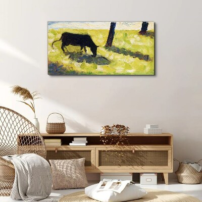 Foto auf leinwand Schwarze Kuh auf der Seurat-Wiese