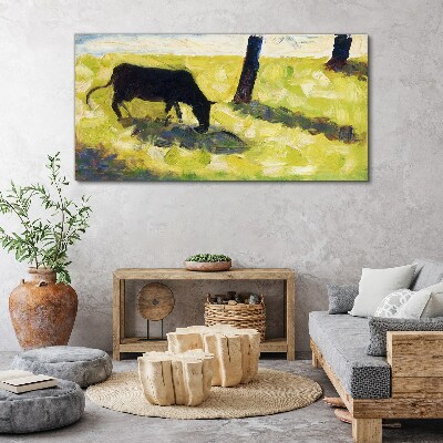 Foto auf leinwand Schwarze Kuh auf der Seurat-Wiese