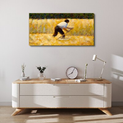 Foto auf leinwand Arbeiter auf einem Getreidefeld