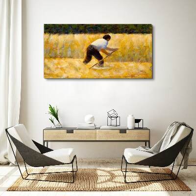 Foto auf leinwand Arbeiter auf einem Getreidefeld