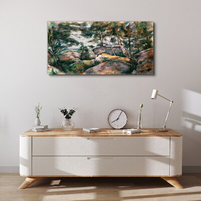 Foto auf leinwand Eine steinige Landschaft zwischen Bäumen