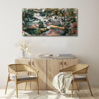 Foto auf leinwand Eine steinige Landschaft zwischen Bäumen