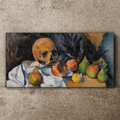 Bild auf leinwand Stillleben mit Totenkopf und Früchten