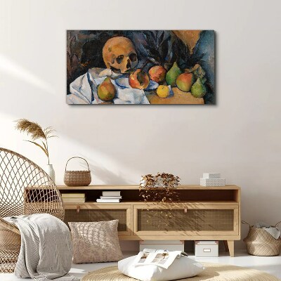 Bild auf leinwand Stillleben mit Totenkopf und Früchten