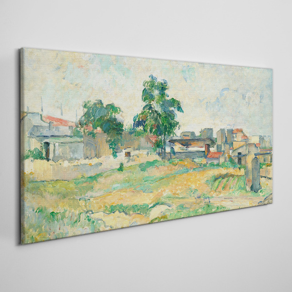 Foto auf leinwand Landschaft mit einem Baum und Gebäuden