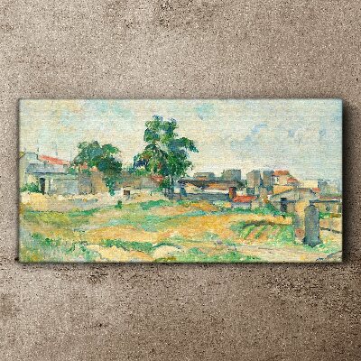 Foto auf leinwand Landschaft mit einem Baum und Gebäuden