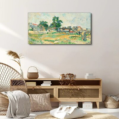 Foto auf leinwand Landschaft mit einem Baum und Gebäuden