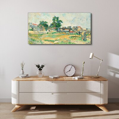 Foto auf leinwand Landschaft mit einem Baum und Gebäuden