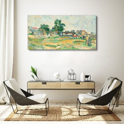 Foto auf leinwand Landschaft mit einem Baum und Gebäuden