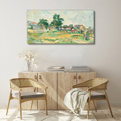 Foto auf leinwand Landschaft mit einem Baum und Gebäuden