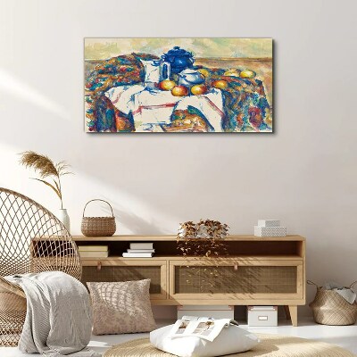 Leinwandbild Stillleben mit blauem Kessel