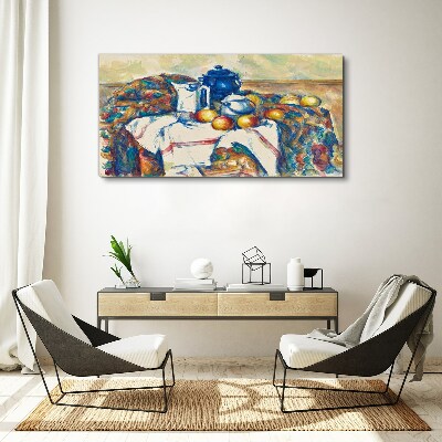 Leinwandbild Stillleben mit blauem Kessel