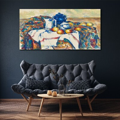 Leinwandbild Stillleben mit blauem Kessel