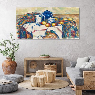 Leinwandbild Stillleben mit blauem Kessel